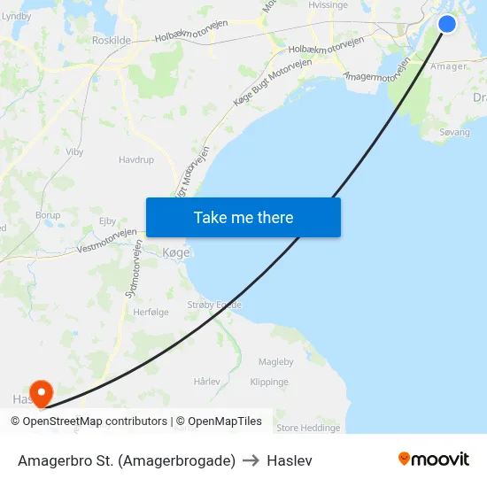 Amagerbro St. (Amagerbrogade) to Haslev map