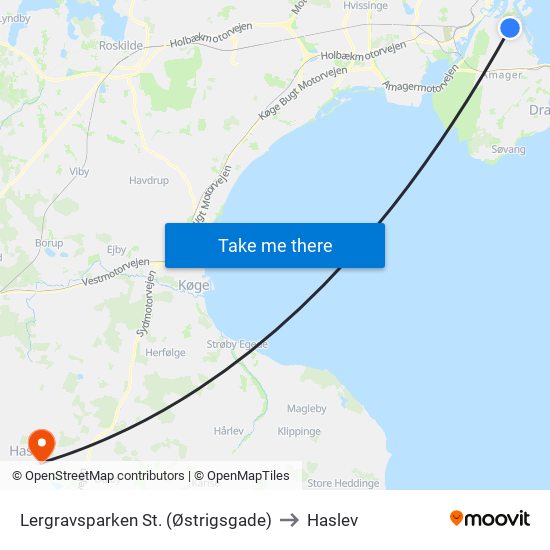 Lergravsparken St. (Østrigsgade) to Haslev map