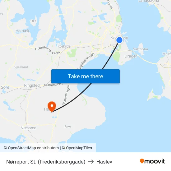 Nørreport St. (Frederiksborggade) to Haslev map
