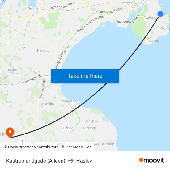 Kastruplundgade (Alleen) to Haslev map