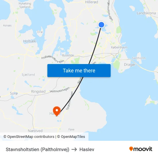 Stavnsholtstien (Paltholmvej) to Haslev map