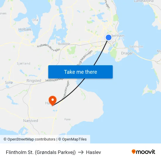 Flintholm St. (Grøndals Parkvej) to Haslev map