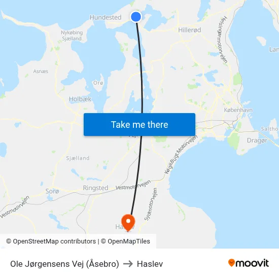 Ole Jørgensens Vej (Åsebro) to Haslev map
