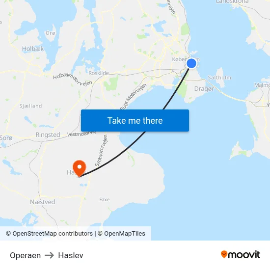 Operaen to Haslev map