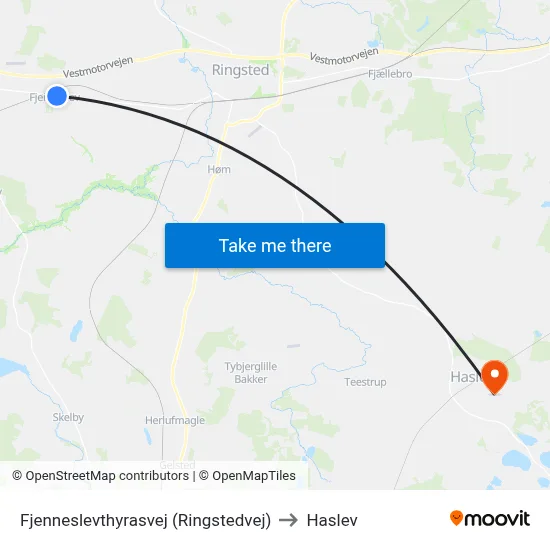 Fjenneslevthyrasvej (Ringstedvej) to Haslev map