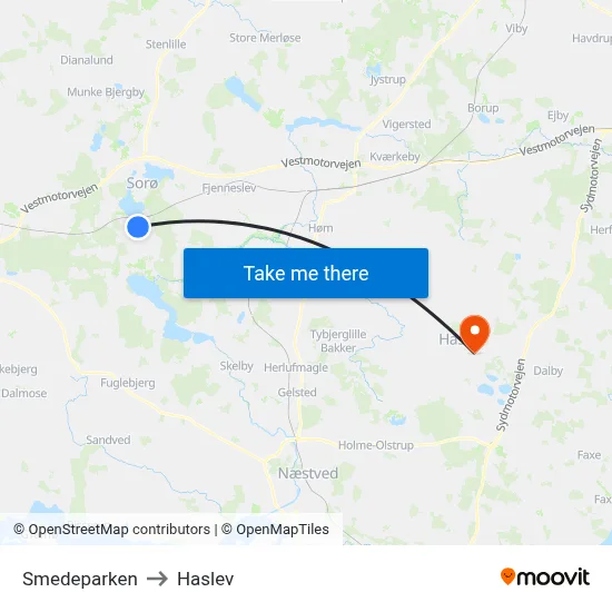 Smedeparken to Haslev map