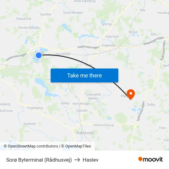 Sorø Byterminal (Rådhusvej) to Haslev map