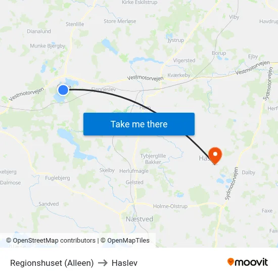 Regionshuset (Alleen) to Haslev map