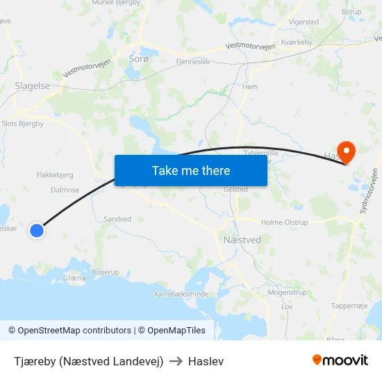 Tjæreby (Næstved Landevej) to Haslev map