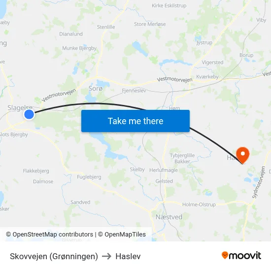 Skovvejen (Grønningen) to Haslev map