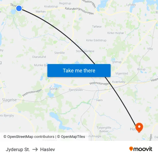 Jyderup St. to Haslev map