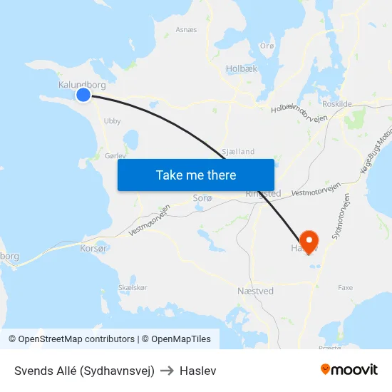 Svends Allé (Sydhavnsvej) to Haslev map