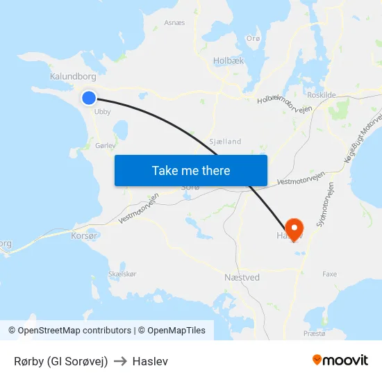 Rørby (Gl Sorøvej) to Haslev map