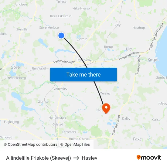 Allindelille Friskole (Skeevej) to Haslev map