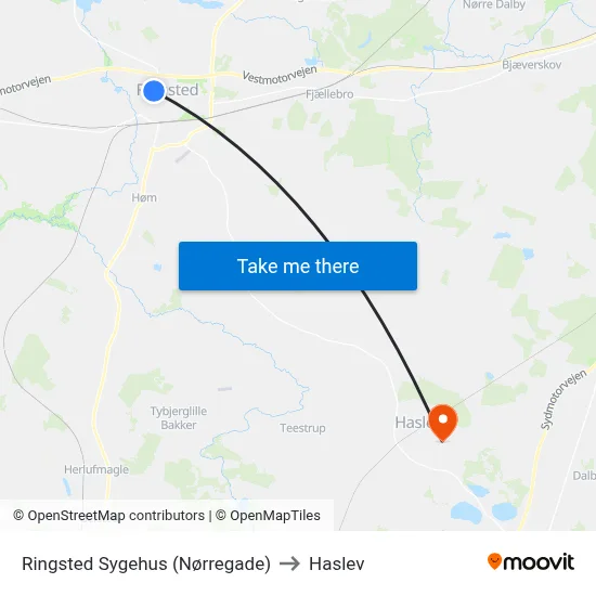 Ringsted Sygehus (Nørregade) to Haslev map