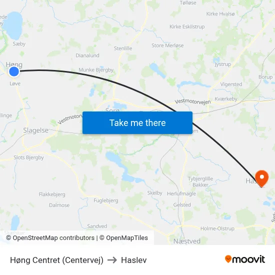 Høng Centret (Centervej) to Haslev map