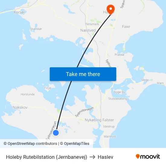 Holeby Rutebilstation (Jernbanevej) to Haslev map