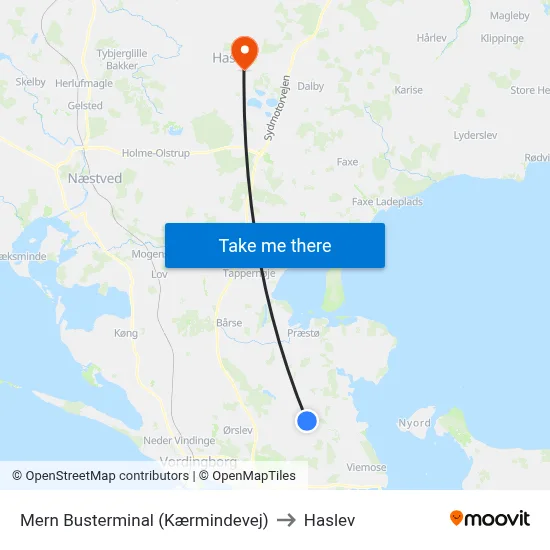 Mern Busterminal (Kærmindevej) to Haslev map