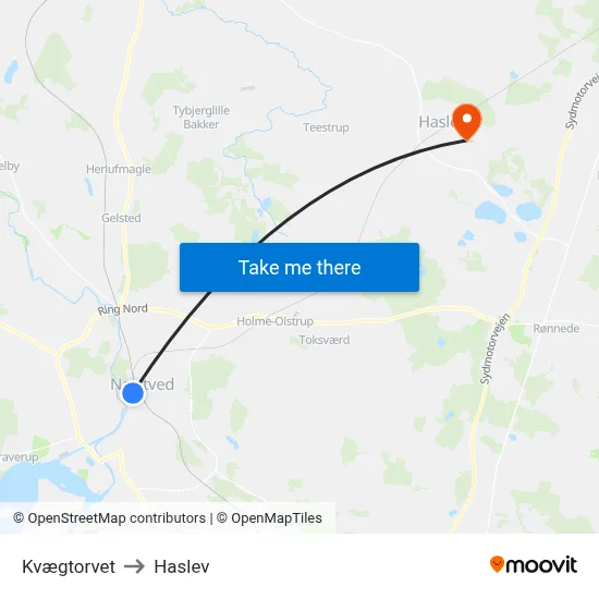 Kvægtorvet to Haslev map