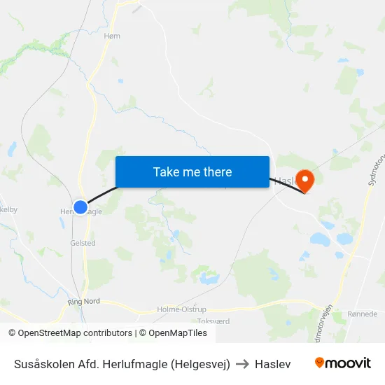 Susåskolen Afd. Herlufmagle (Helgesvej) to Haslev map