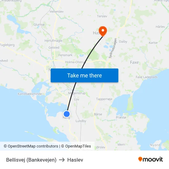 Bellisvej (Bankevejen) to Haslev map