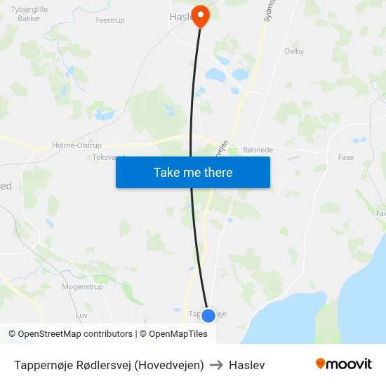 Tappernøje Rødlersvej (Hovedvejen) to Haslev map