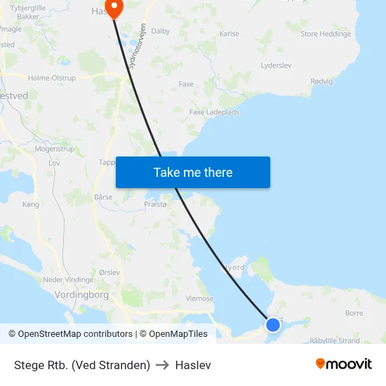 Stege Rtb. (Ved Stranden) to Haslev map