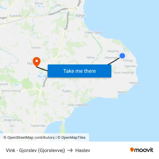 Vink - Gjorslev (Gjorslevvej) to Haslev map