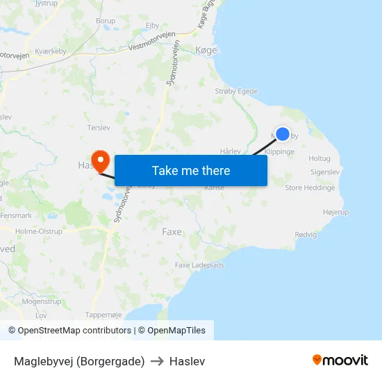Maglebyvej (Borgergade) to Haslev map