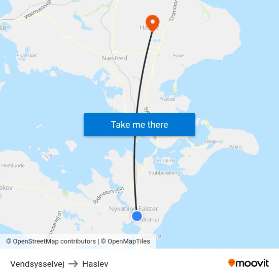 Vendsysselvej to Haslev map