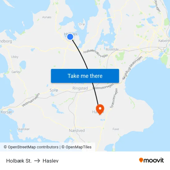 Holbæk St. to Haslev map
