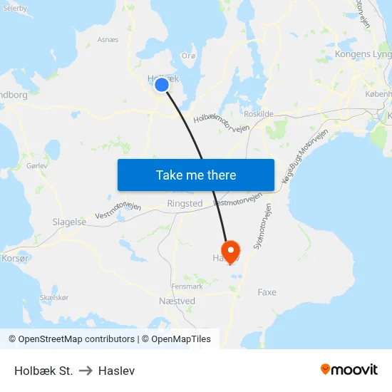 Holbæk St. to Haslev map