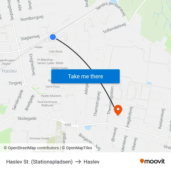 Haslev St. (Stationspladsen) to Haslev map