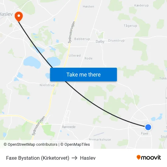 Faxe Bystation (Kirketorvet) to Haslev map