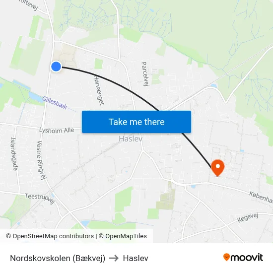 Nordskovskolen (Bækvej) to Haslev map
