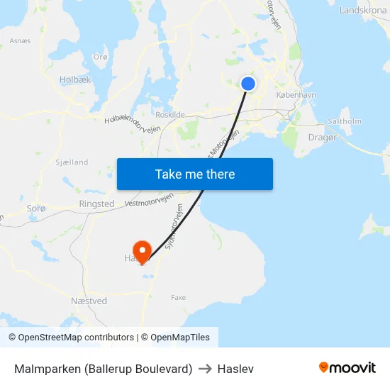 Malmparken (Ballerup Boulevard) to Haslev map