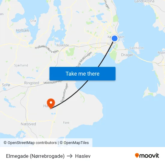 Elmegade (Nørrebrogade) to Haslev map
