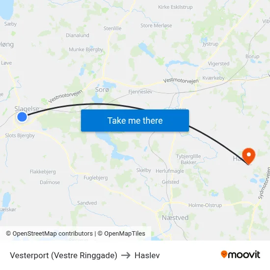 Vesterport (Vestre Ringgade) to Haslev map