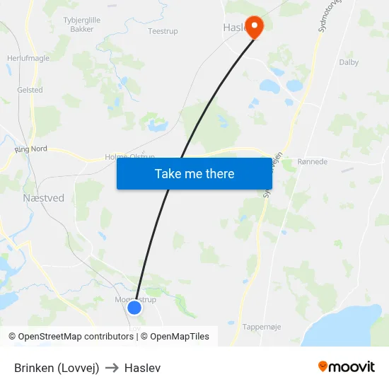 Brinken (Lovvej) to Haslev map
