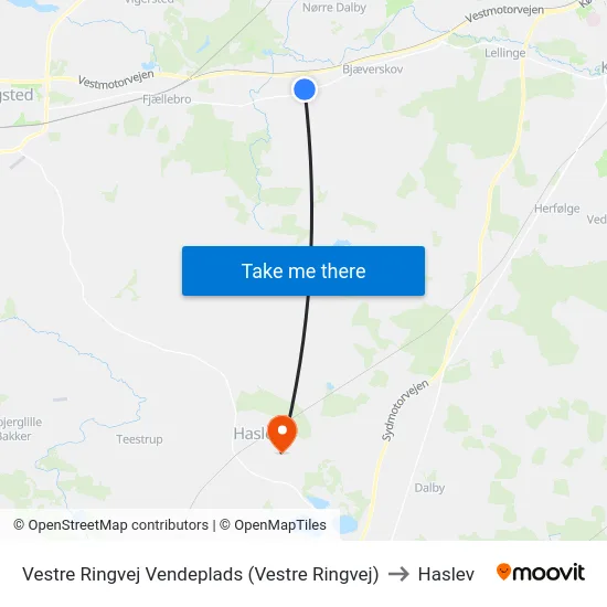 Vestre Ringvej Vendeplads (Vestre Ringvej) to Haslev map