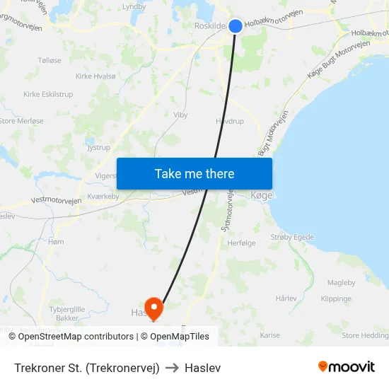 Trekroner St. (Trekronervej) to Haslev map