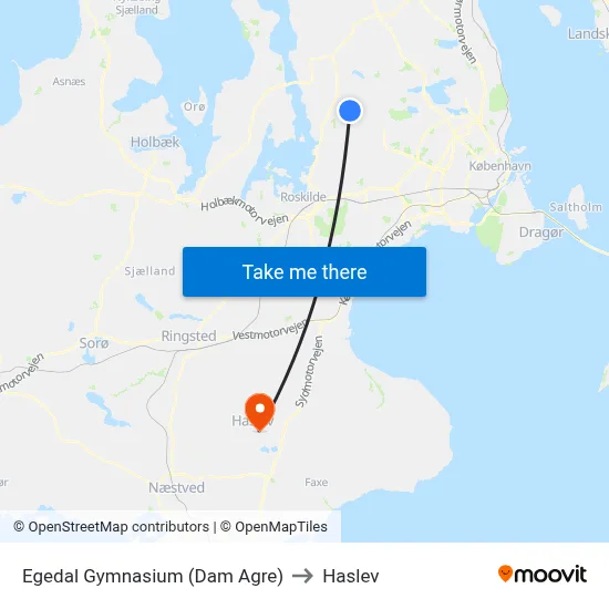 Egedal Gymnasium (Dam Agre) to Haslev map