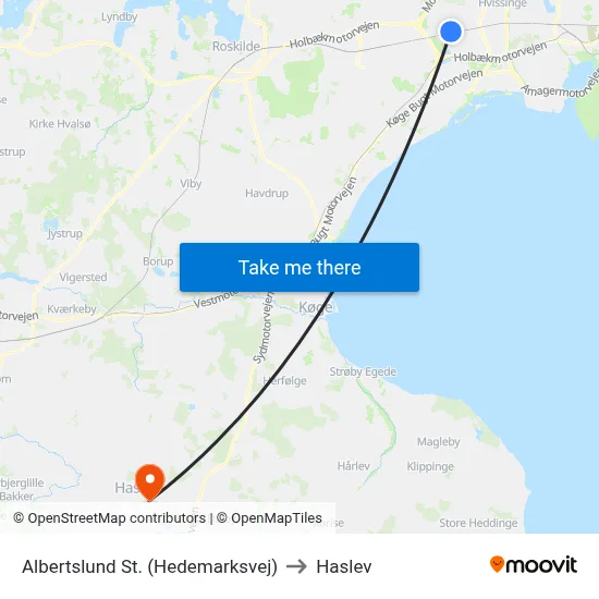 Albertslund St. (Hedemarksvej) to Haslev map