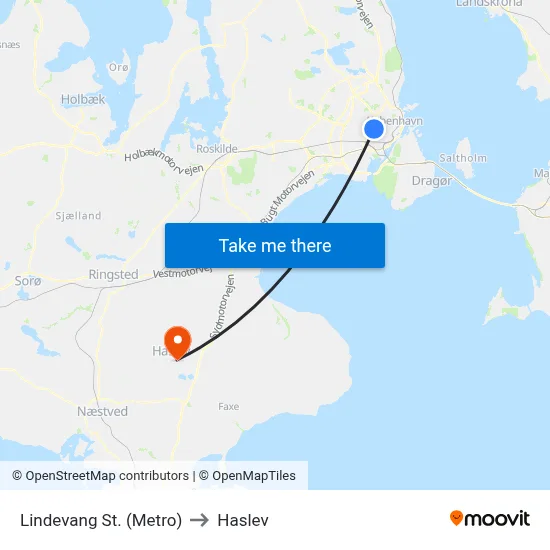Lindevang St. (Metro) to Haslev map