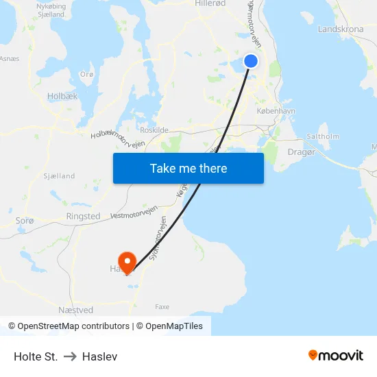 Holte St. to Haslev map