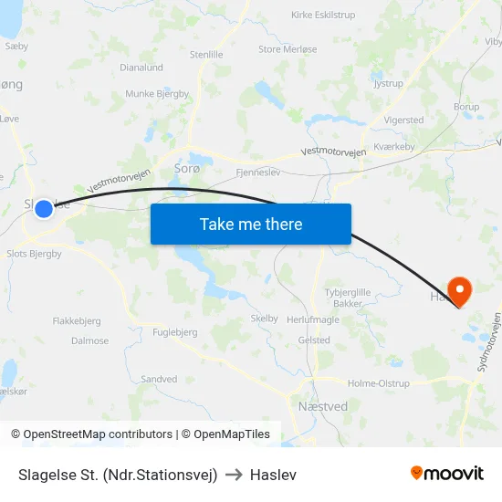 Slagelse St. (Ndr.Stationsvej) to Haslev map