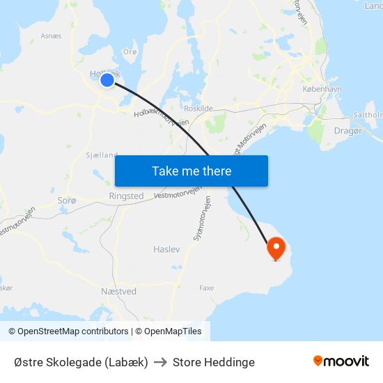 Østre Skolegade (Labæk) to Store Heddinge map