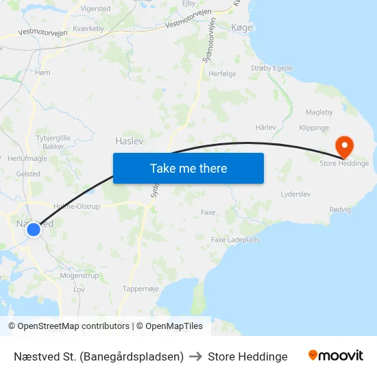 Næstved St. (Banegårdspladsen) to Store Heddinge map