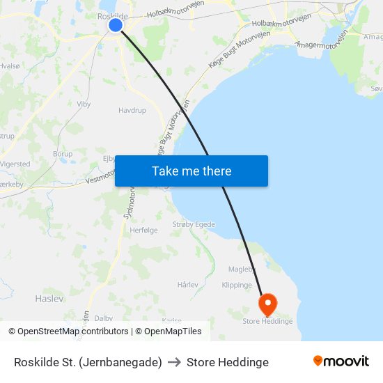 Roskilde St. (Jernbanegade) to Store Heddinge map