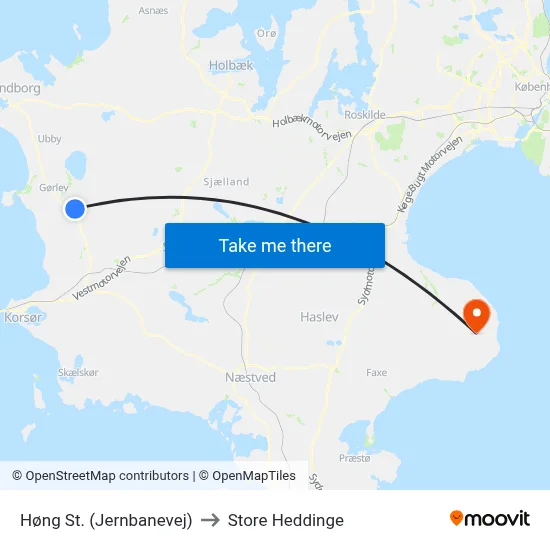 Høng St. (Jernbanevej) to Store Heddinge map